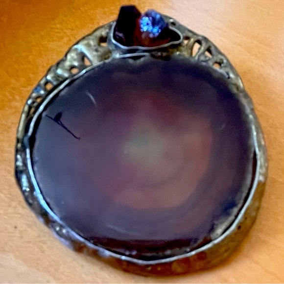 Vintage Jewelry - 🆕 Vintage OOAK Gold-toned Brown Brazilian Agate & Quartz Crystal Pin/Pendent